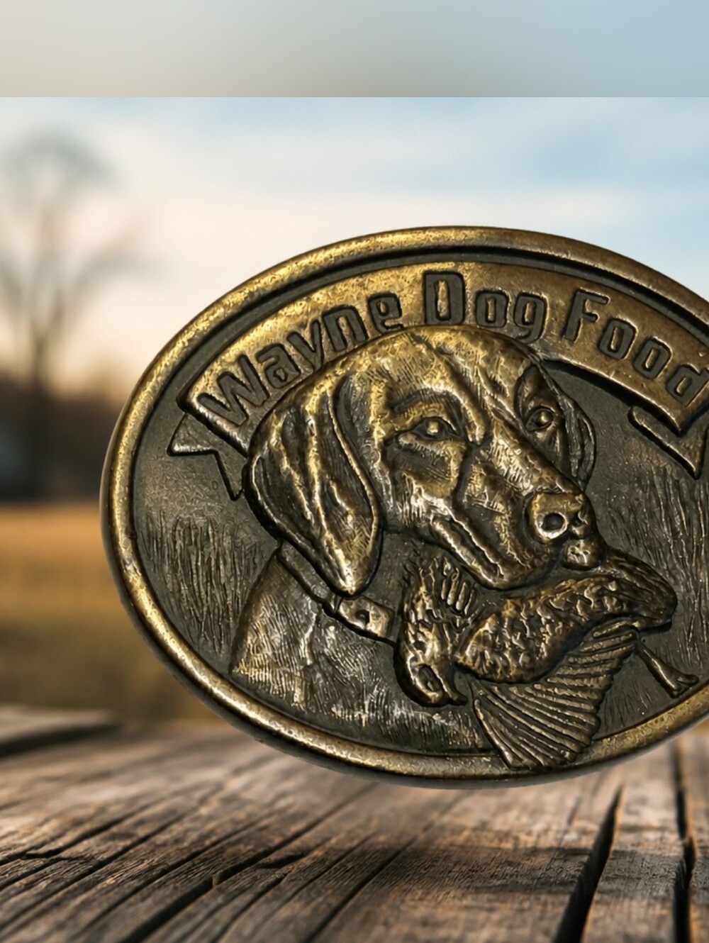 Vintage 1984 Wayne Dog Food 50th Anniversary Brass Oval Belt Buckle 1238
